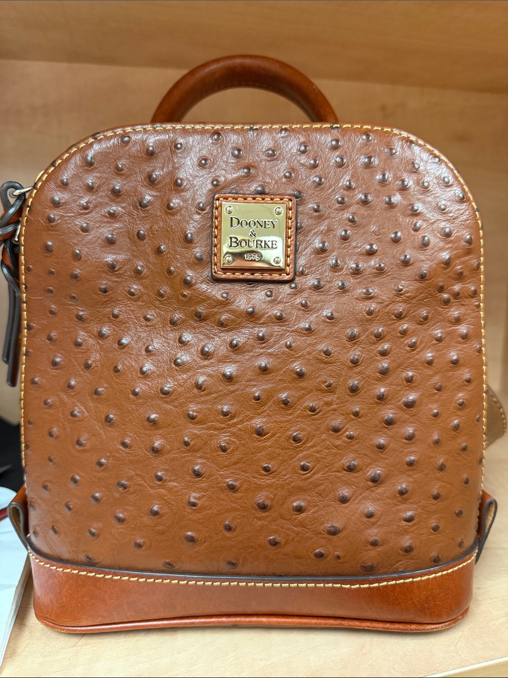 Dooney & Bourke Cognac Ostrich-Embossed Leather Mini Backpack